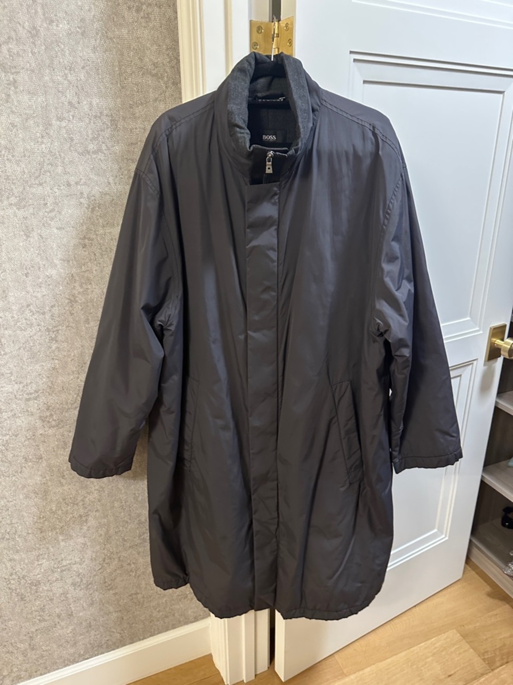 BOSS Men's Dark Gray/Black Long Coat